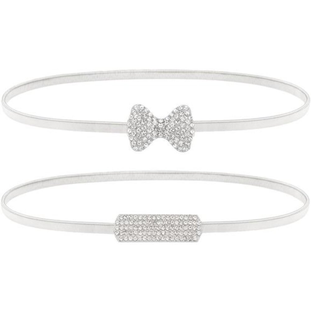 2pc Women's Metal Rhinestone Thin Stretch Skinny Belt Waistbands